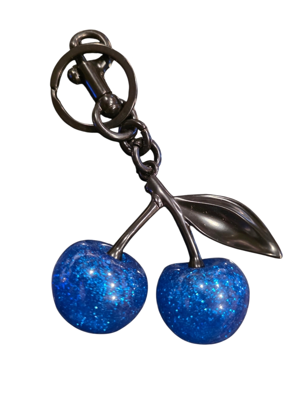 Royal Blue Glitter Cherry Purse Charm Keychain